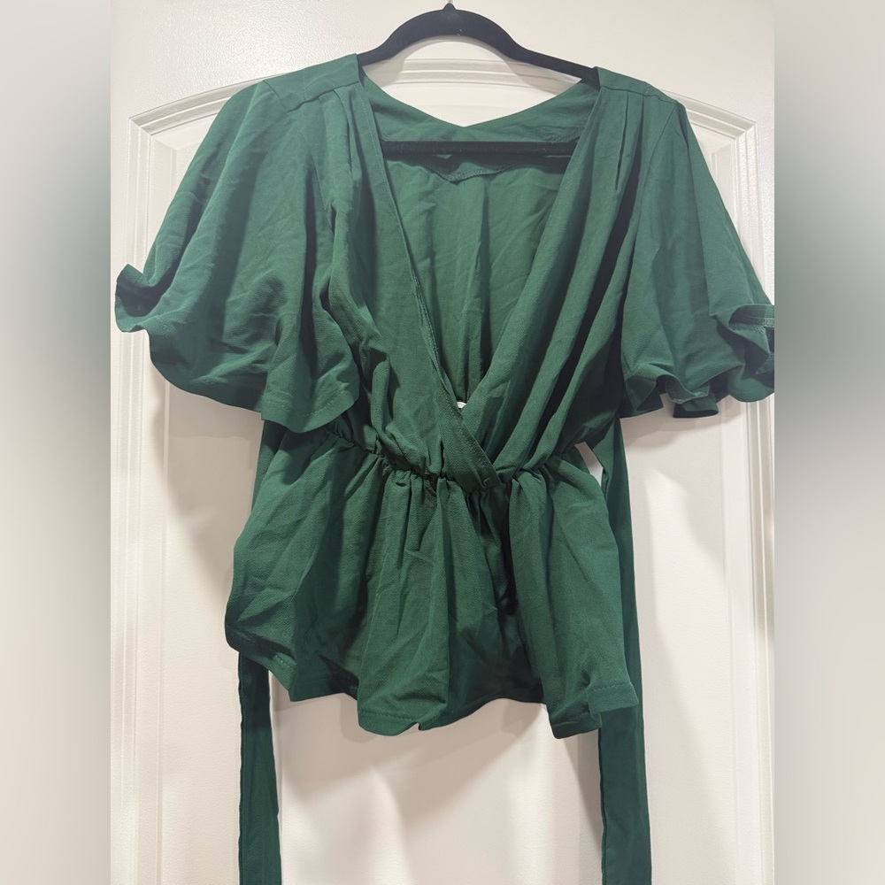 Elegant Green Wrap Top